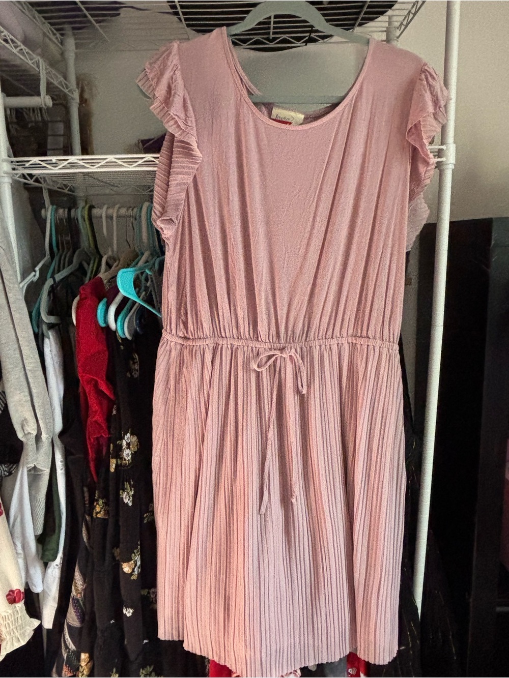 Women's Pink Midi Dress with Ruffle Sleeves